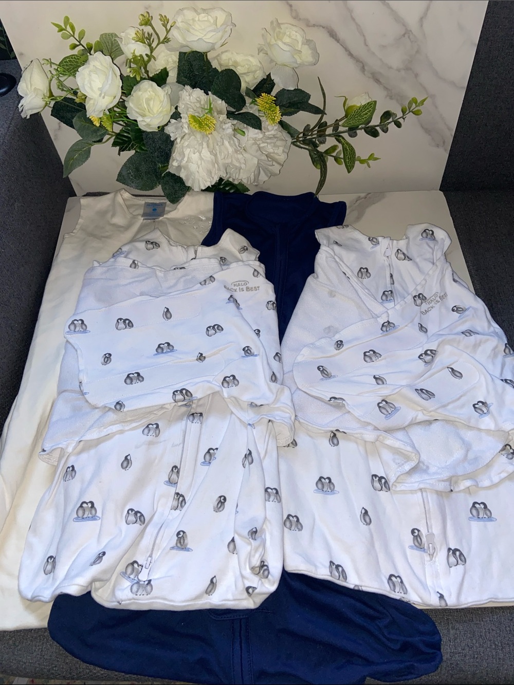 Baby Sleepsack Swaddled Navy and White Baby Sleep Sacks - 4 Pack Size Birth-6M